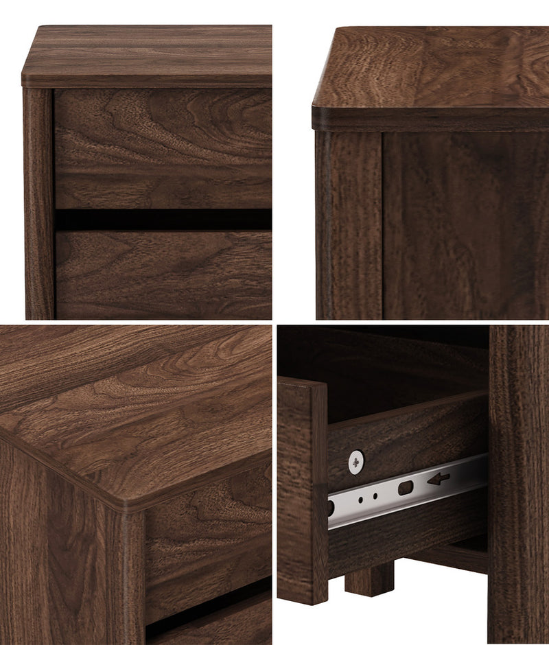 Oikiture 2x Bedside Tables 2 Drawers Nightstand Handle-free Walnut