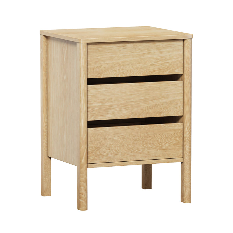 Oikiture Bedside Table 3 Drawers Nightstand Handle-free Natural
