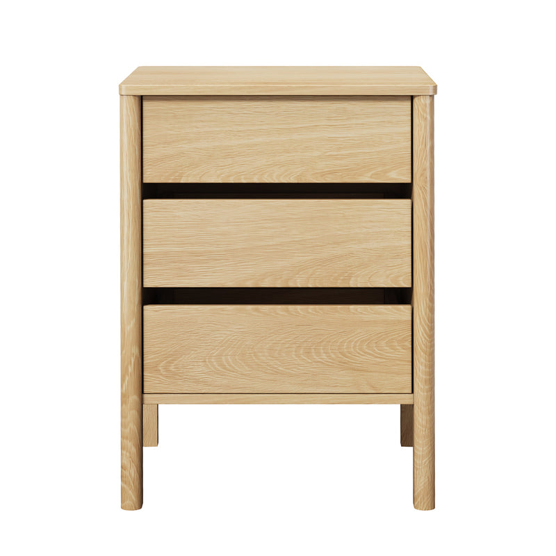 Oikiture Bedside Table 3 Drawers Nightstand Handle-free Natural