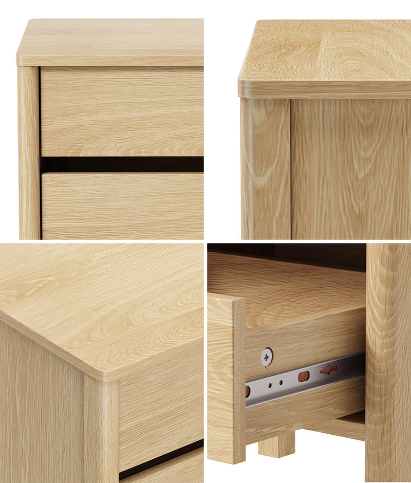 Oikiture Bedside Table 3 Drawers Nightstand Handle-free Natural