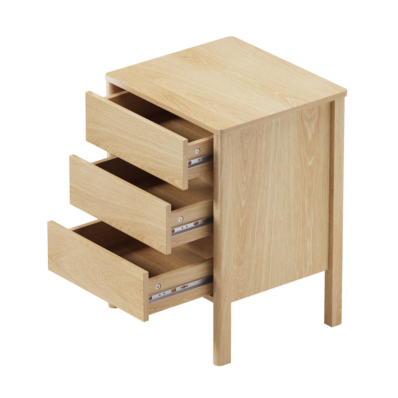 Oikiture 2x Bedside Tables 3 Drawers Nightstand Handle-free Natural
