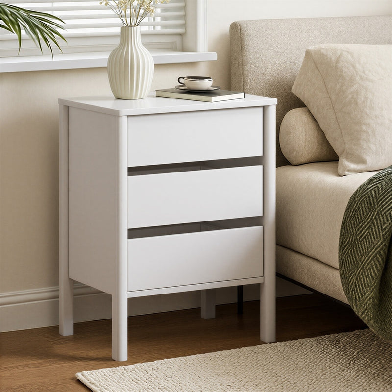 Oikiture Bedside Table 3 Drawers Nightstand Handle-free White