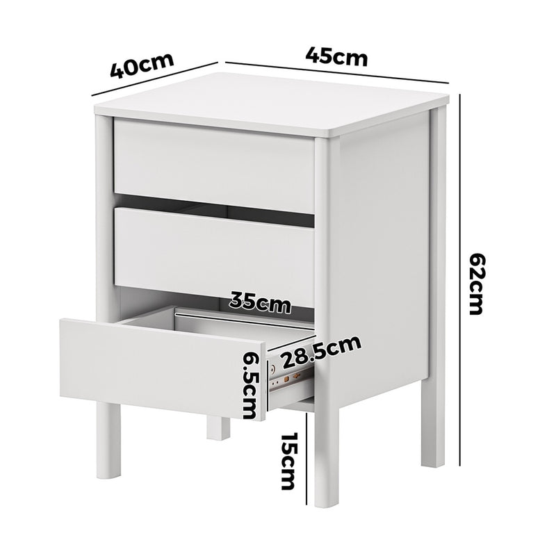 Oikiture Bedside Table 3 Drawers Nightstand Handle-free White