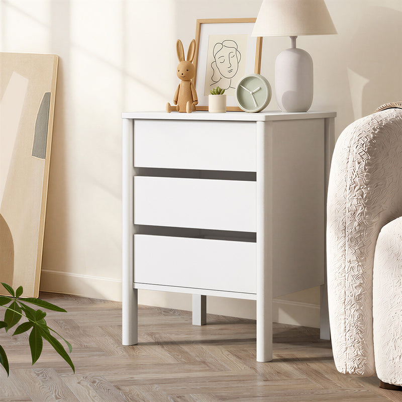 Oikiture Bedside Table 3 Drawers Nightstand Handle-free White