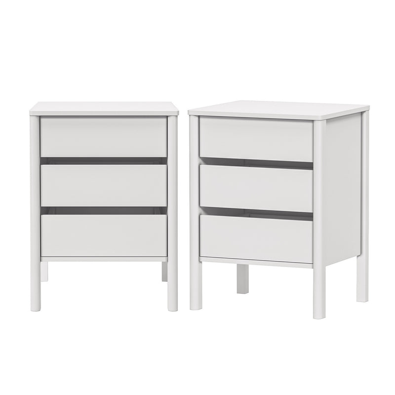 Oikiture 2x Bedside Tables 3 Drawers Nightstand Handle-free White