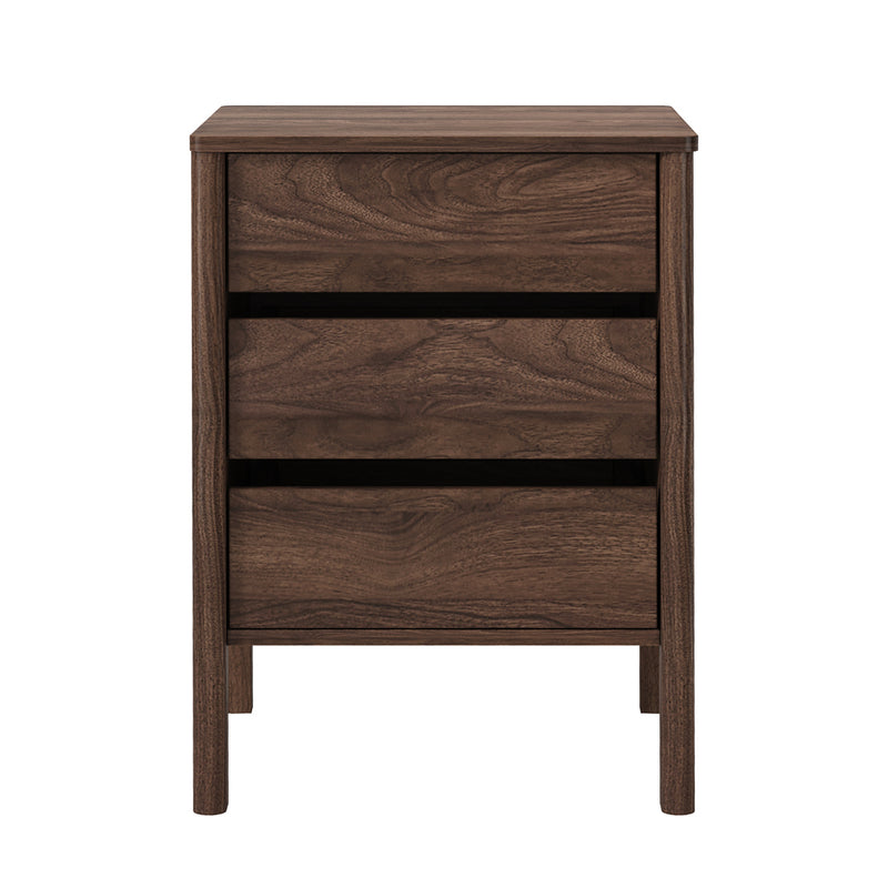 Oikiture 2x Bedside Tables 3 Drawers Nightstand Handle-free Walnut