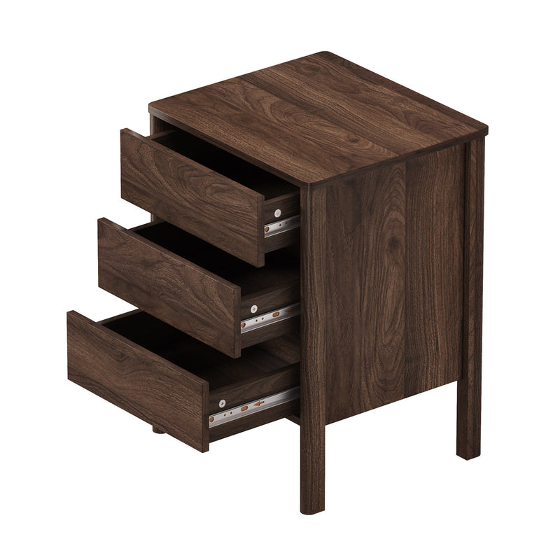 Oikiture 2x Bedside Tables 3 Drawers Nightstand Handle-free Walnut