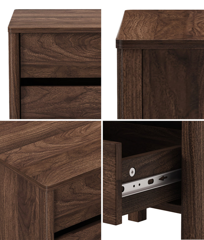 Oikiture 2x Bedside Tables 3 Drawers Nightstand Handle-free Walnut