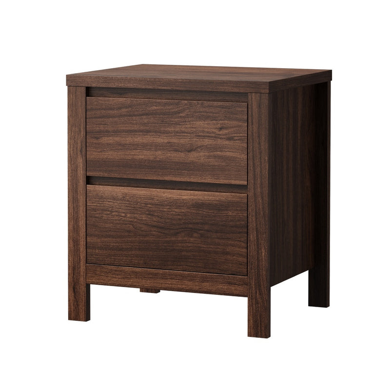 Oikiture Bedside Table 2 Drawers Nightstand Handle-Free Walnut