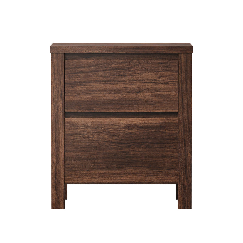 Oikiture Bedside Table 2 Drawers Nightstand Handle-Free Walnut