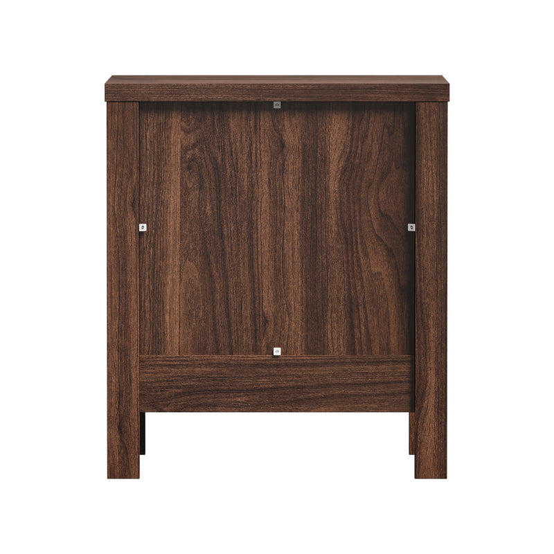 Oikiture Bedside Table 2 Drawers Nightstand Handle-Free Walnut