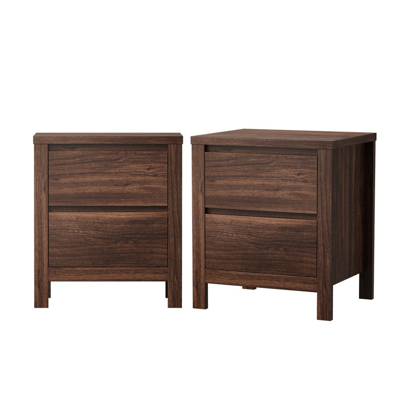 Oikiture 2x Bedside Table 2 Drawers Nightstand Handle-Free Walnut