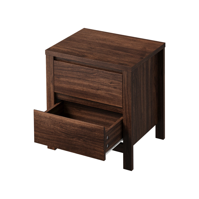 Oikiture 2x Bedside Table 2 Drawers Nightstand Handle-Free Walnut