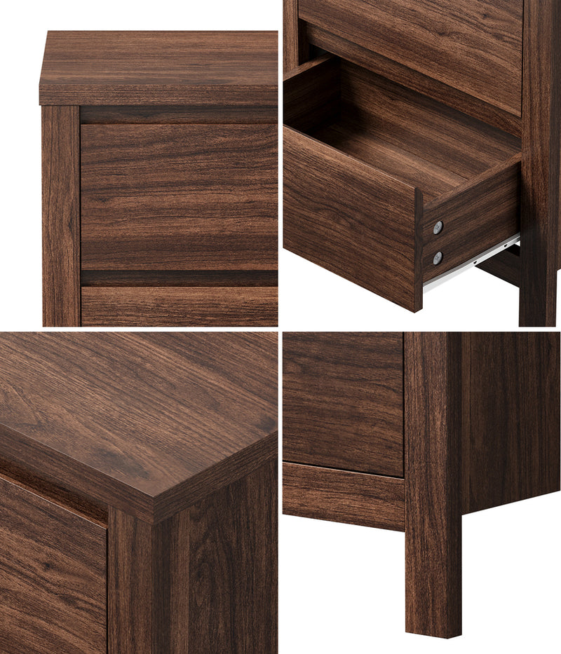 Oikiture 2x Bedside Table 2 Drawers Nightstand Handle-Free Walnut