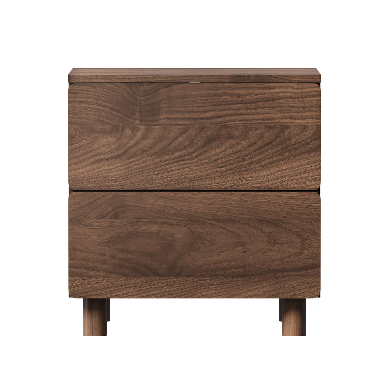 Oikiture Bedside Table Nightstand 2 Drawer Handle-free Walnut