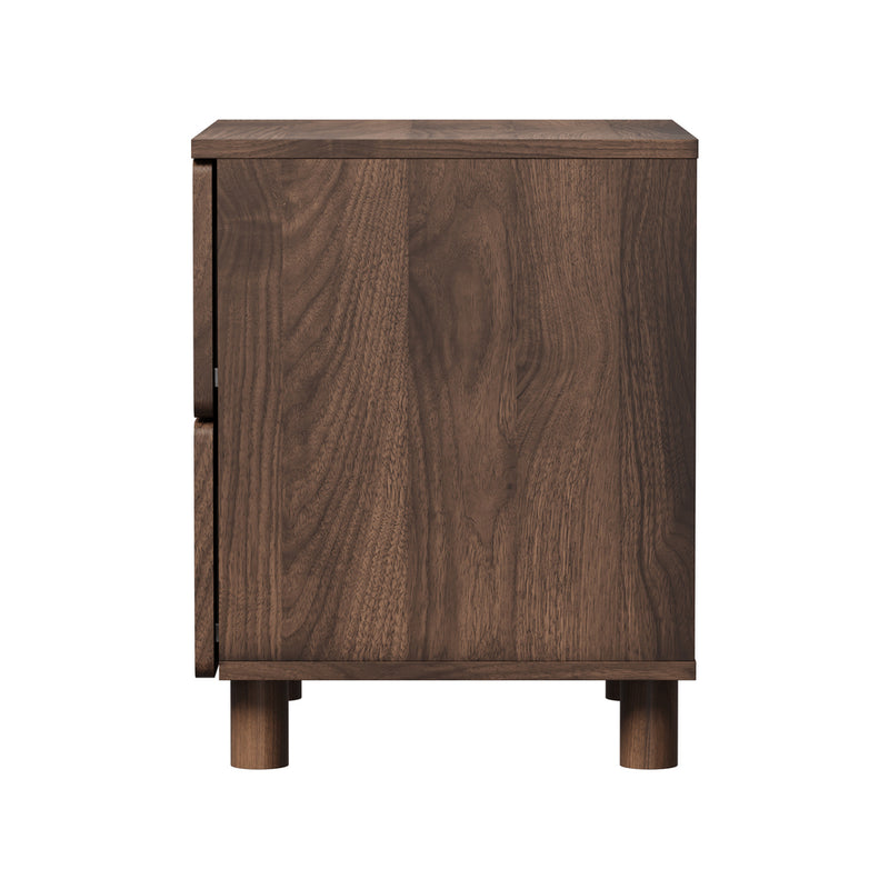 Oikiture Bedside Table Nightstand 2 Drawer Handle-free Walnut