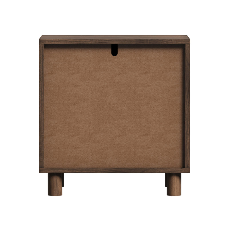 Oikiture Bedside Table Nightstand 2 Drawer Handle-free Walnut