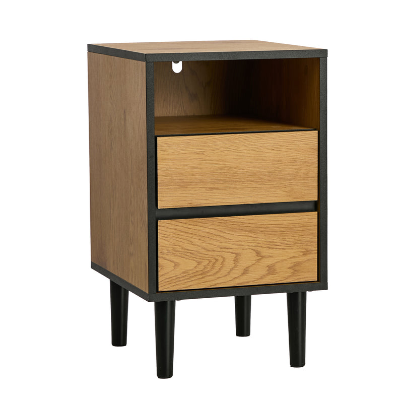 Oikiture Bedside Table 2 Drawers Shelf End Table Nightstand Natural
