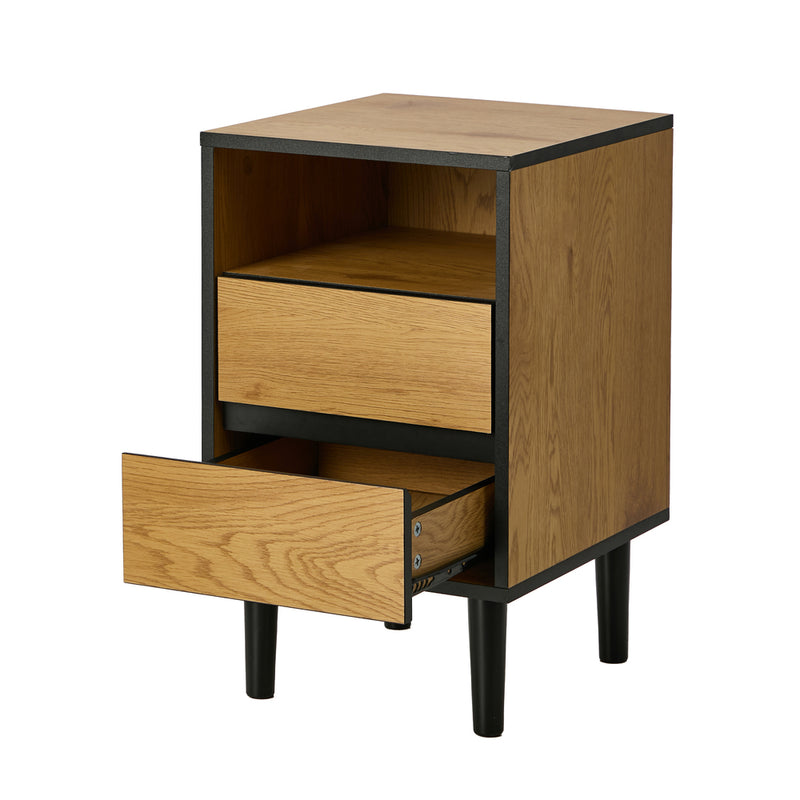 Oikiture Bedside Table 2 Drawers Shelf End Table Nightstand Natural