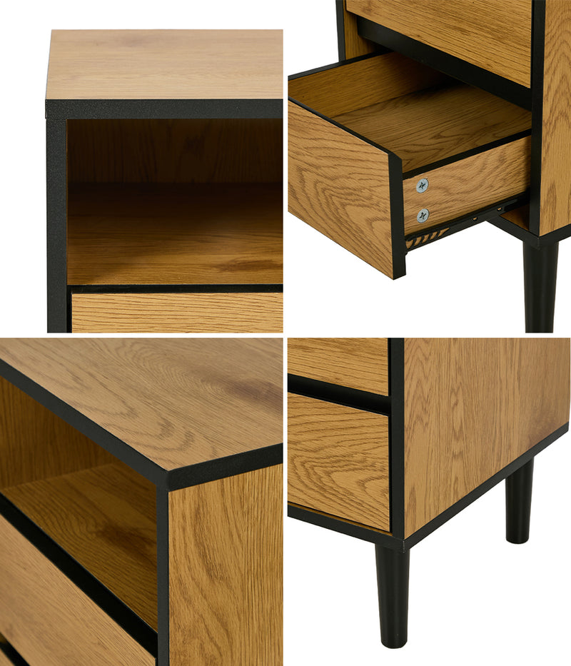 Oikiture Bedside Table 2 Drawers Shelf End Table Nightstand Natural