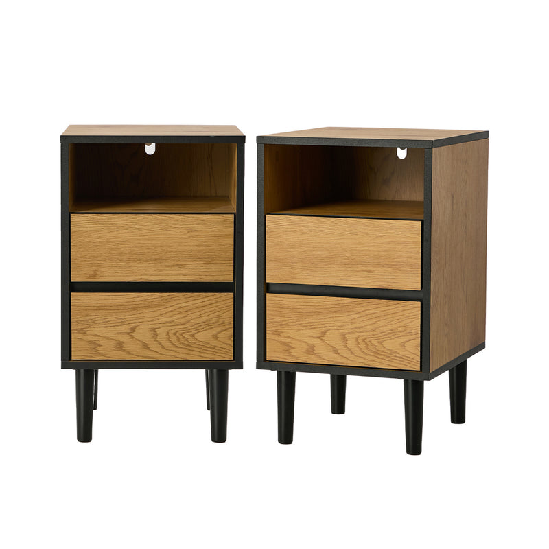 Oikiture 2pc Bedside Tables 2 Drawers Shelf Nightstand Natural