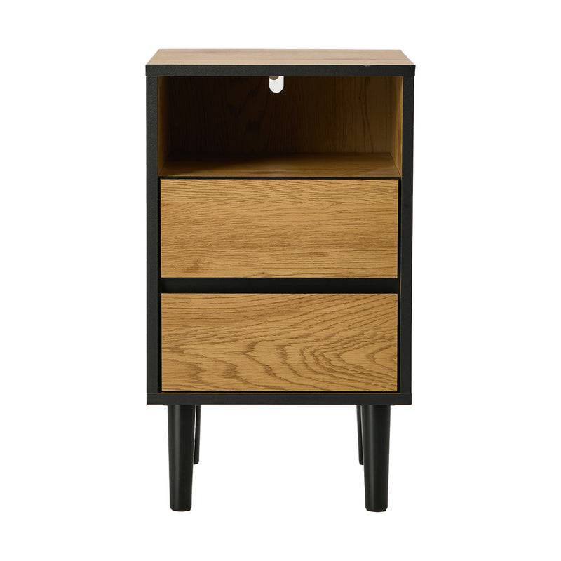 Oikiture 2pc Bedside Tables 2 Drawers Shelf Nightstand Natural