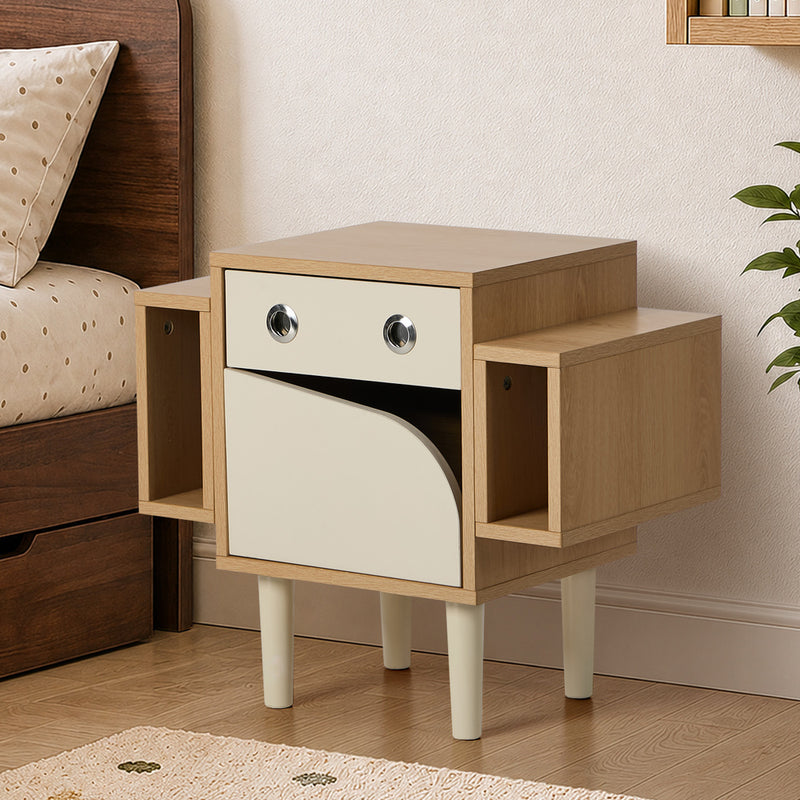 Oikiture Kids Robot Bedside Table Nightstand Drawer Bedroom Cabinet