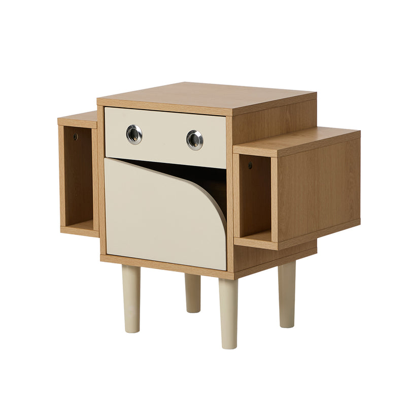 Oikiture Kids Robot Bedside Table Nightstand Drawer Bedroom Cabinet
