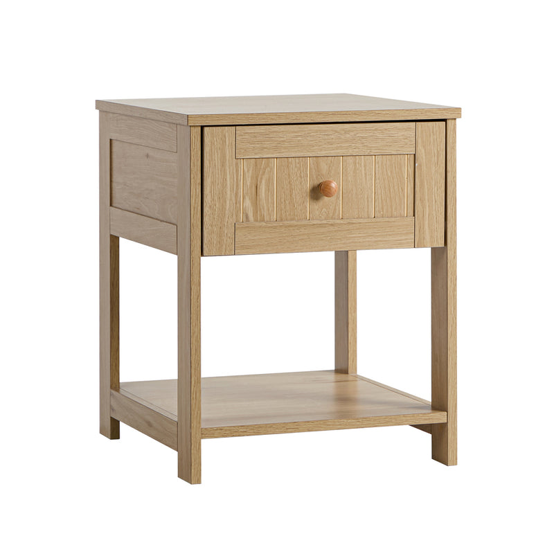 Oikiture Bedside Table 1 Drawer Storage Shelf Nightstand Natural
