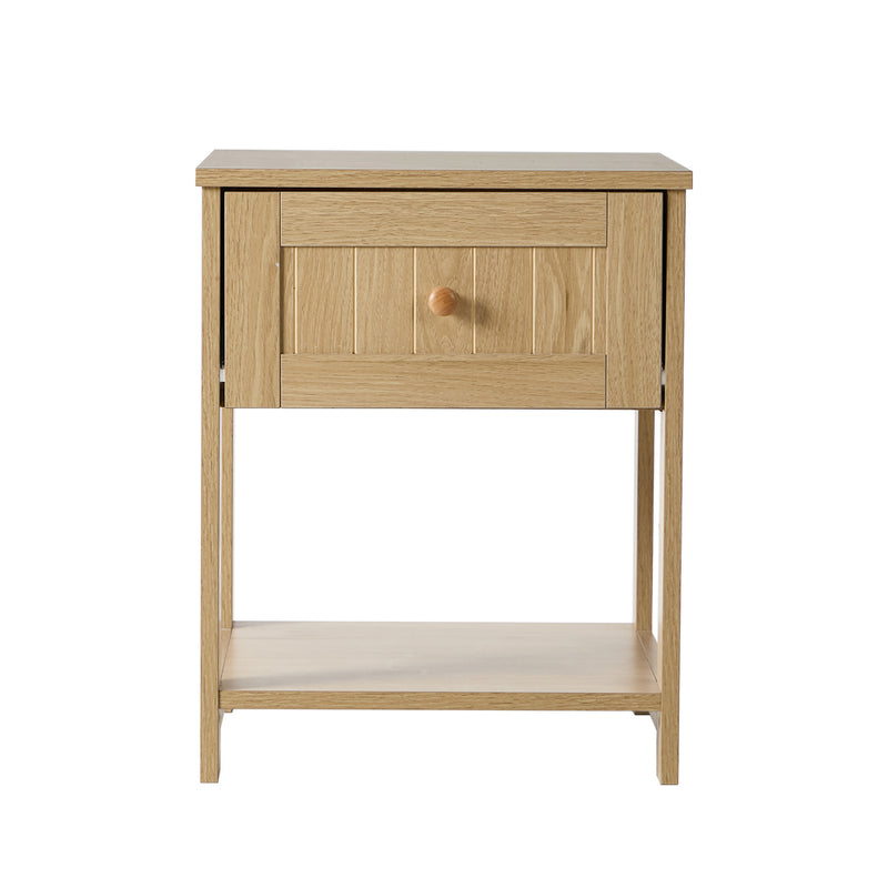Oikiture Bedside Table 1 Drawer Storage Shelf Nightstand Natural