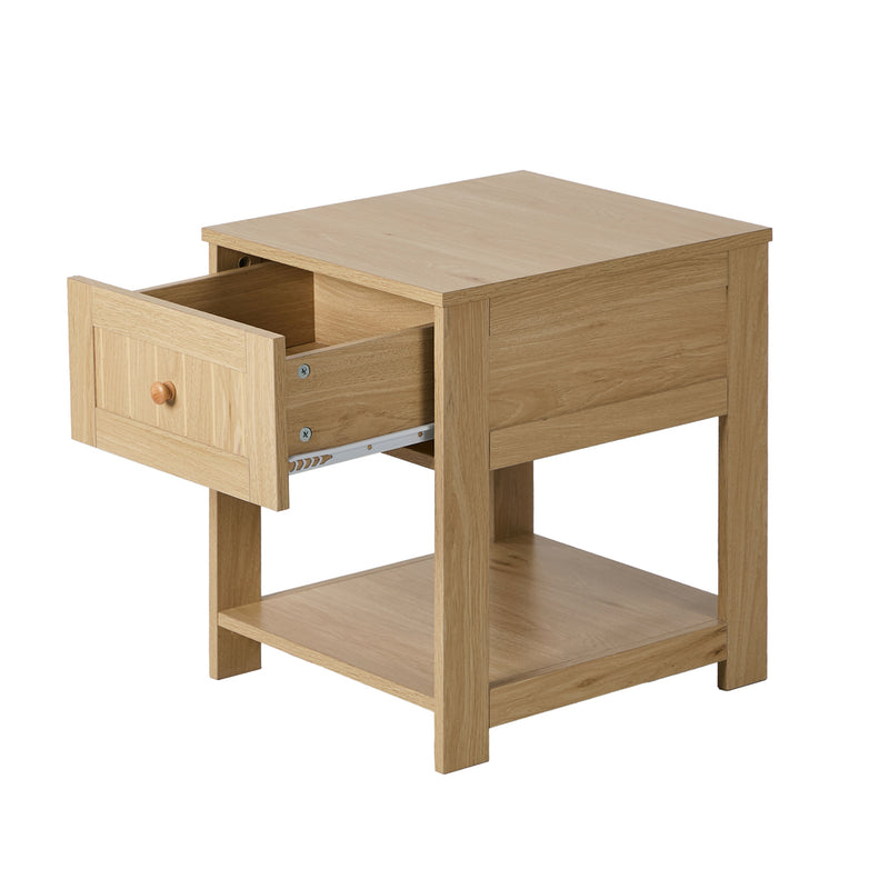 Oikiture Bedside Table 1 Drawer Storage Shelf Nightstand Natural