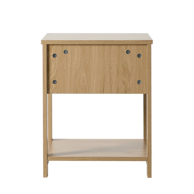 Oikiture Bedside Table 1 Drawer Storage Shelf Nightstand Natural