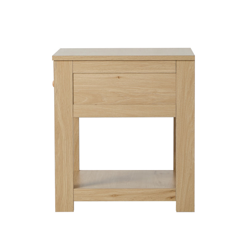 Oikiture 2pc Bedside Table 1 Drawer Storage Shelf Nightstand Natural