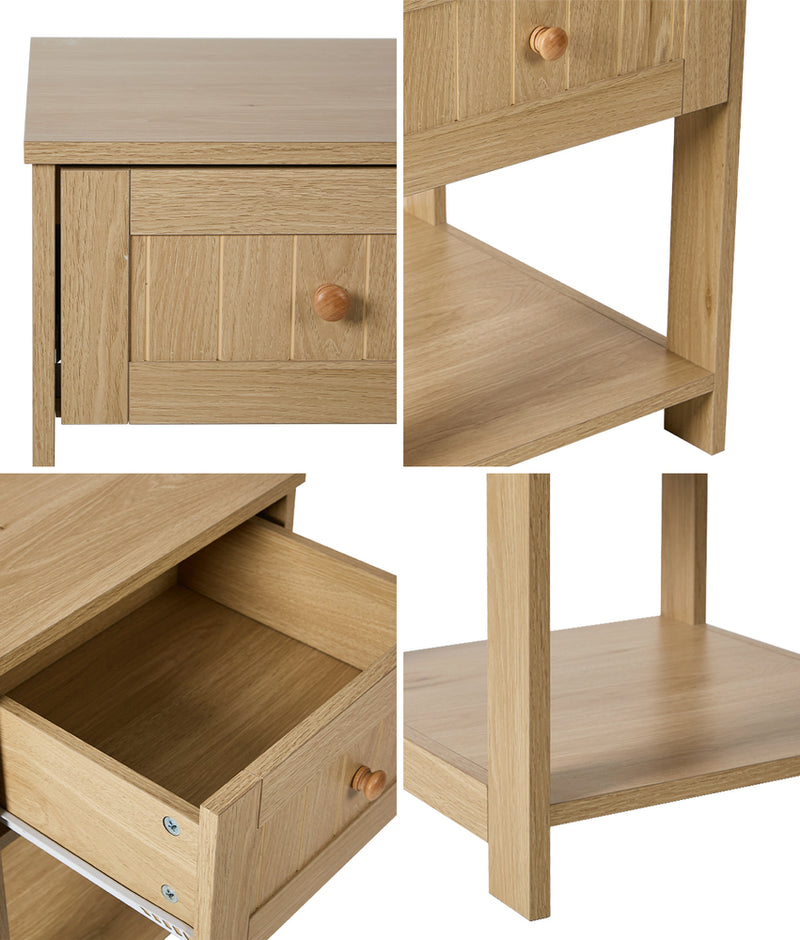 Oikiture 2pc Bedside Table 1 Drawer Storage Shelf Nightstand Natural