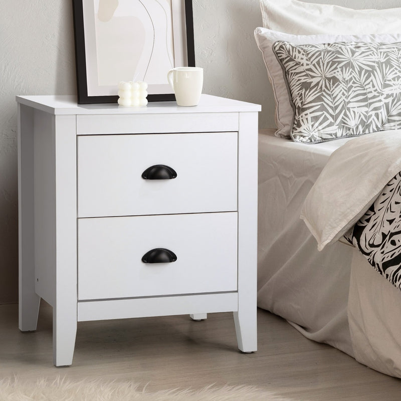 Oikiture Bedside Table 2 Drawers Nightstand Vintage