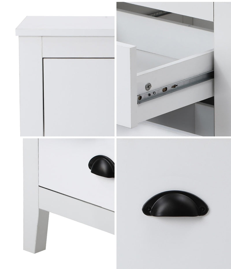 Oikiture Bedside Table 2 Drawers Nightstand Vintage
