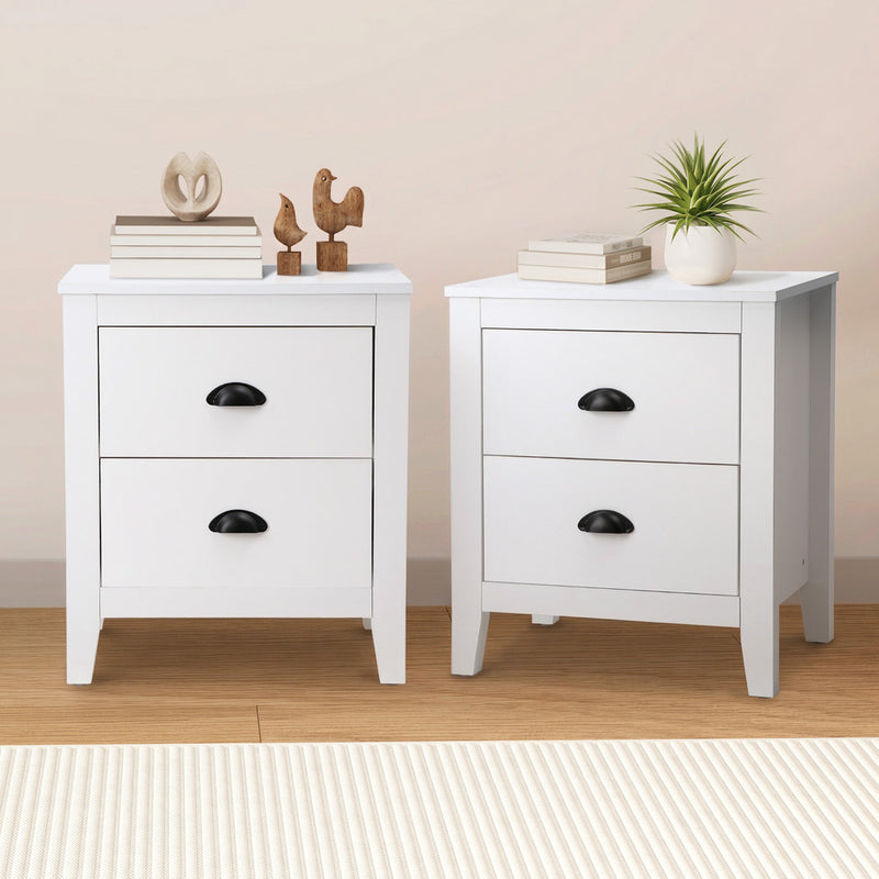Oikiture 2x Bedside Table 2 Drawers Nightstand Vintage