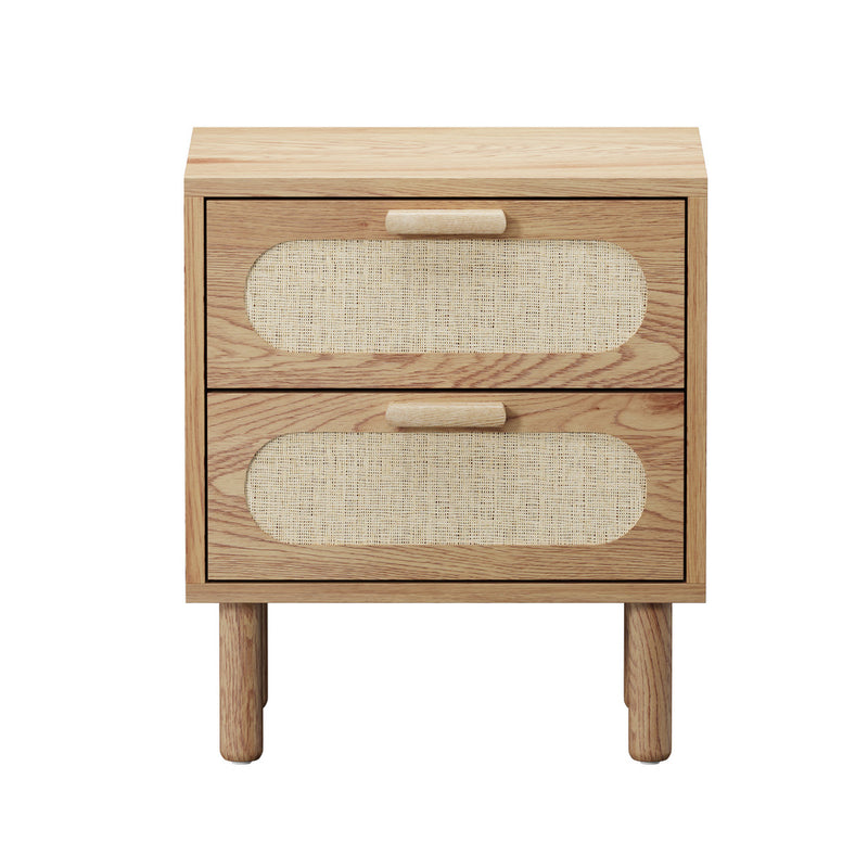 Oikiture 2x Bedside Table 2 Drawers Rattan Natural