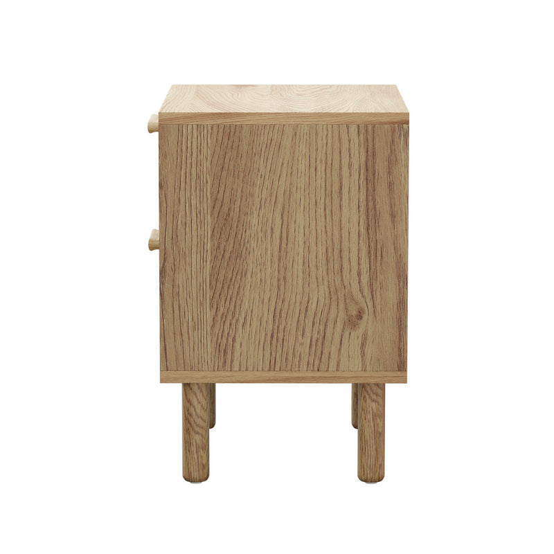 Oikiture 2x Bedside Table 2 Drawers Rattan Natural