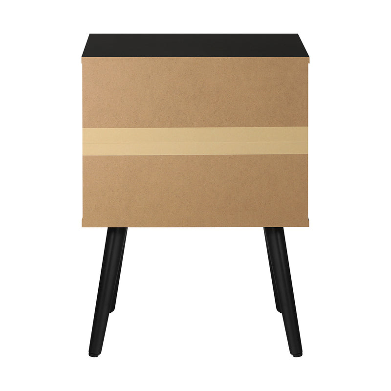 Oikiture 2X Bedside Tables with Leather Handle Black