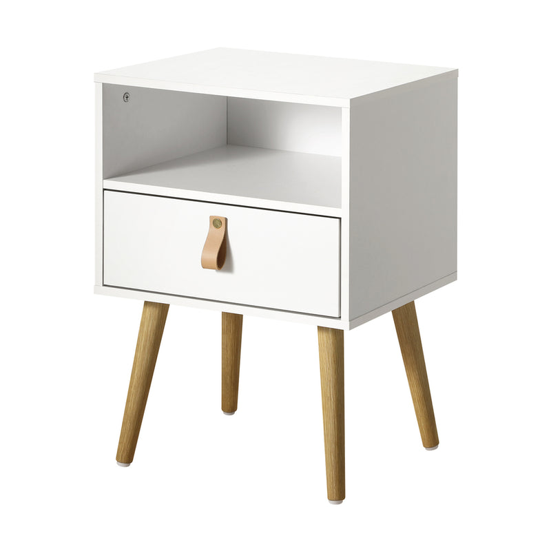 Oikiture Bedside Tables with Leather Handle White