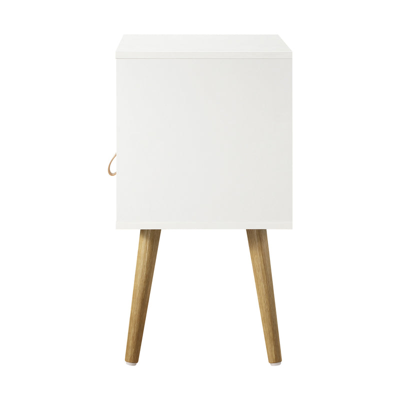 Oikiture Bedside Tables with Leather Handle White
