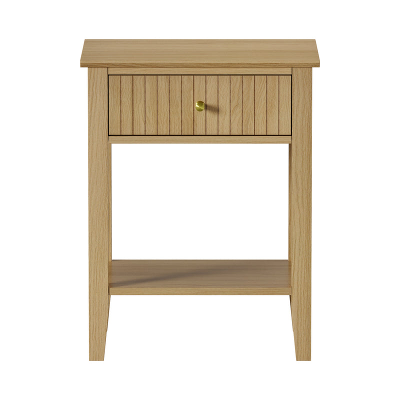 Oikiture Bedside Table with 1 Drawer Open Shelf Nightstand Natural