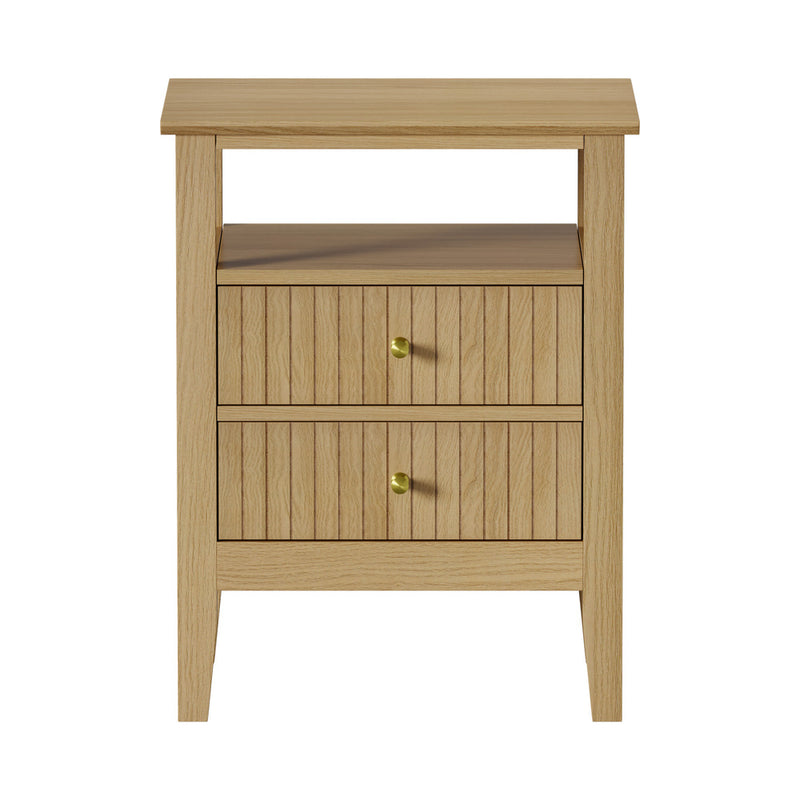 Oikiture Bedside Table 2 Drawers Open Shelf Nightstand Natural