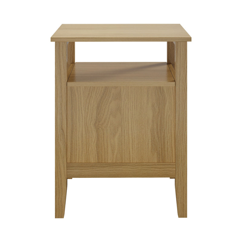 Oikiture Bedside Table 2 Drawers Open Shelf Nightstand Natural