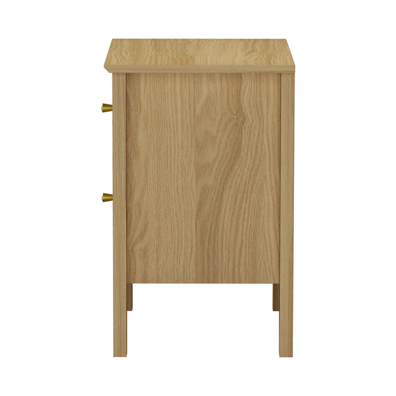 Oikiture Bedside Table 2 Drawers Nightstand Gold Handle Natural