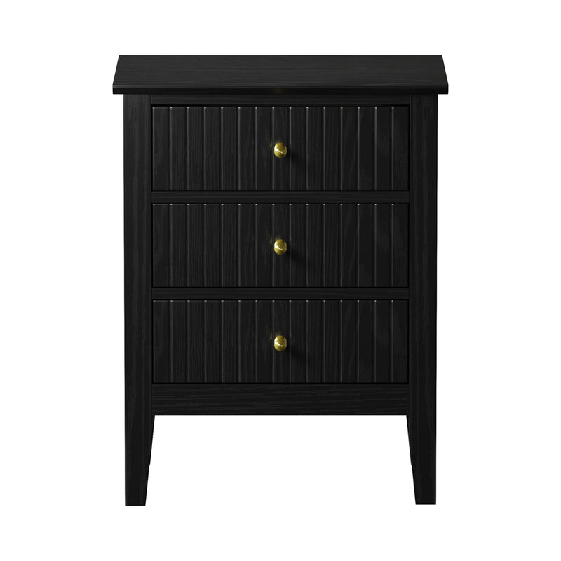 Oikiture Bedside Table 3 Drawers Side End Nightstand Black