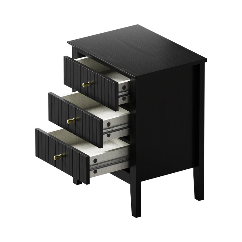 Oikiture Bedside Table 3 Drawers Side End Nightstand Black