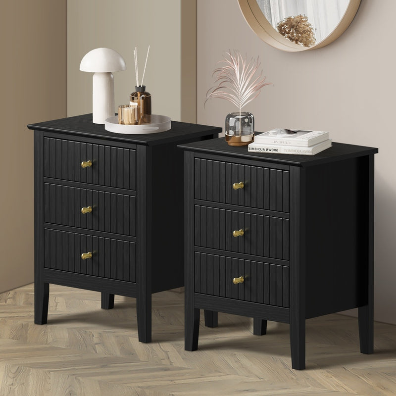 Oikiture Bedside Tables Set of 2 Side End Nightstand Black