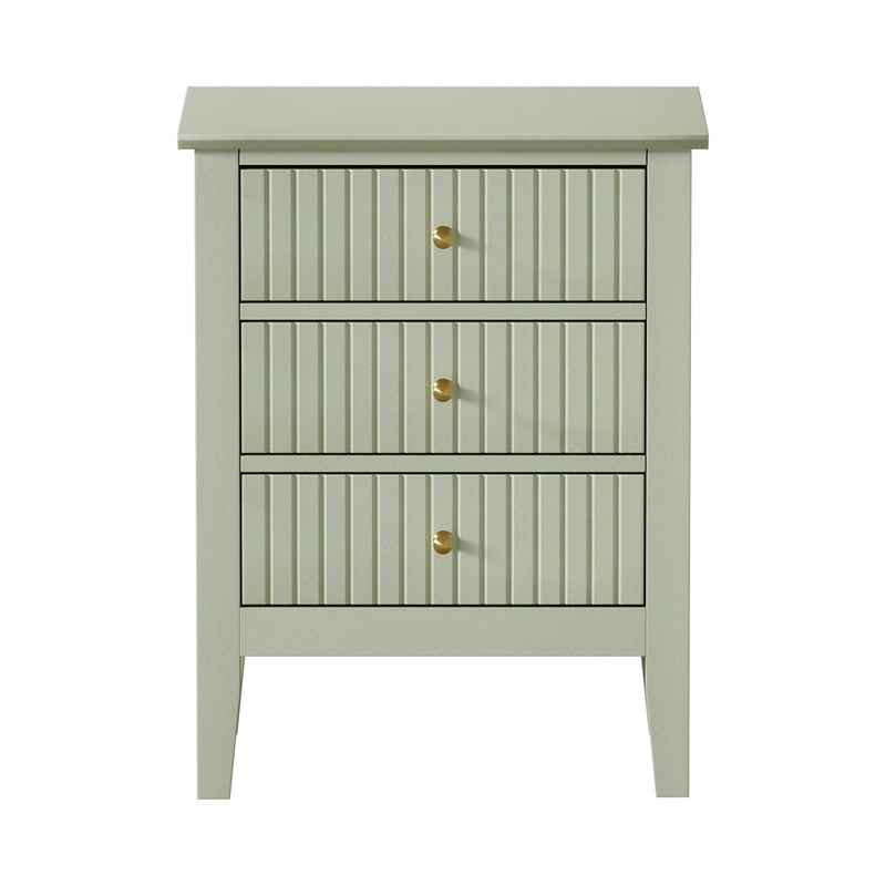 Oikiture Bedside Table 3 Drawers Side End Nightstand Green
